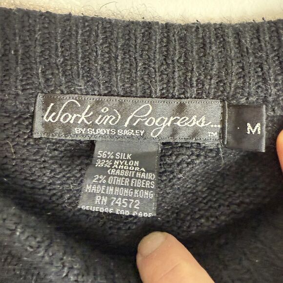 Work In Progress Vintage Black Silk Angora Blend Sweater Knit Midi Skirt Sze M - Picture 4 of 9